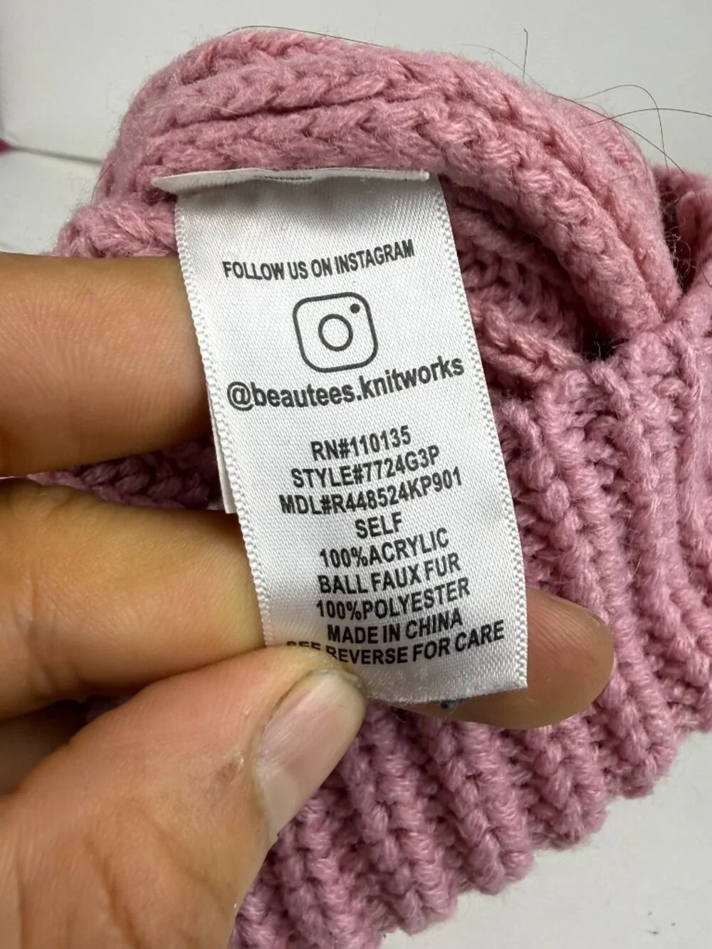Beautees Knitworks Pink Ribbed Knit Beanie Hat Faux Fur Pom Pom Youth Girls OS
